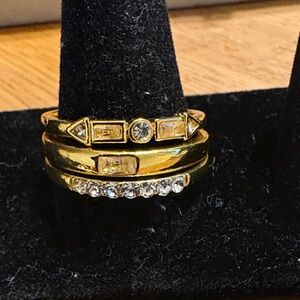 Gold and Silver Women's Ring Set with Crystal Accents